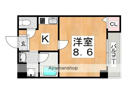 ソリティア桃谷(1K/1階)の間取り写真