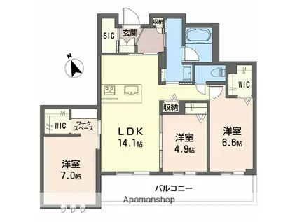 ココン文の里(3LDK/4階)の間取り写真