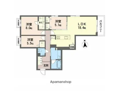 フレシア天王寺 南棟(3LDK/2階)の間取り写真