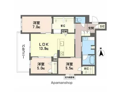 フレシア天王寺 南棟(3LDK/3階)の間取り写真