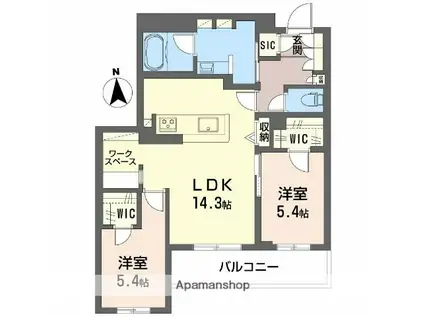 フレシア天王寺 南棟(2LDK/2階)の間取り写真