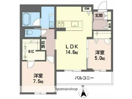 フレシア天王寺 北棟(2LDK/4階)の間取り写真
