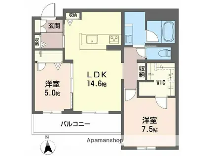 フレシア天王寺 北棟(2LDK/3階)の間取り写真