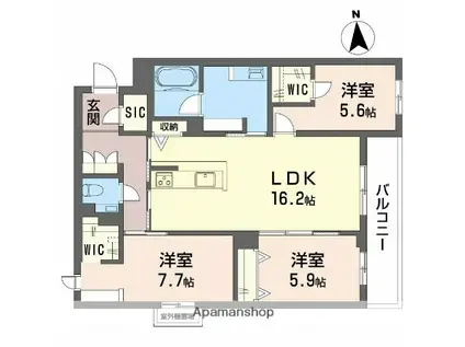 フレシア天王寺 北棟(3LDK/3階)の間取り写真