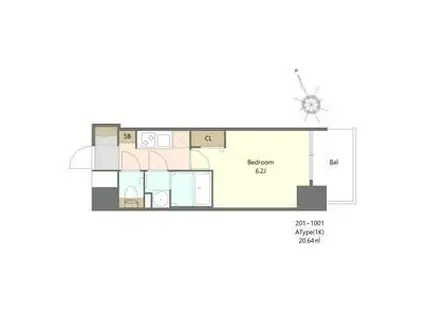 ALIVIS福島海老江(1K/10階)の間取り写真