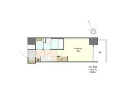 ALIVIS福島海老江(1K/7階)の間取り写真