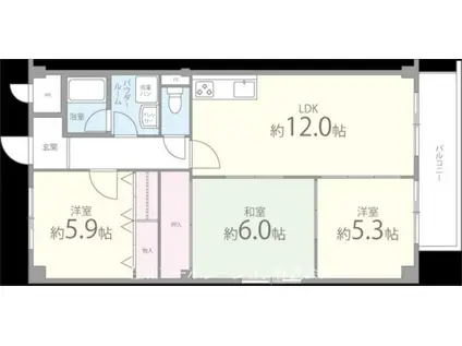 リーヴァ三日市(3LDK/4階)の間取り写真