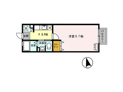 ジークレフ野里(1K/2階)の間取り写真