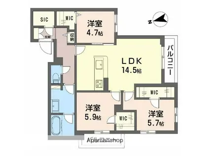 シャーメゾングランノード(3LDK/2階)の間取り写真