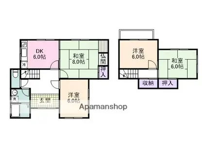 阪和線 和泉鳥取駅 徒歩6分 2階建 築40年(4DK)の間取り写真