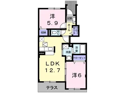 ソレイユⅢ(2LDK/1階)の間取り写真