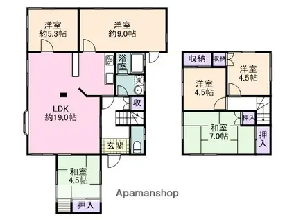 阪和線 和泉鳥取駅 徒歩14分 2階建 築46年(6LDK)の間取り写真