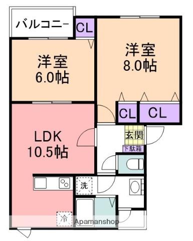 ファミール泉南1番館(2LDK/2階)の間取り写真