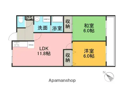 オーク岸和田(2LDK/4階)の間取り写真