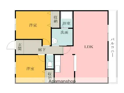 アロマティック岸和田(2LDK/6階)の間取り写真