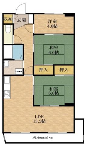 岸本ビル(3LDK/4階)の間取り写真