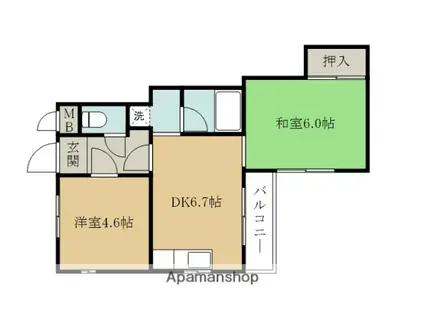 ベルトピア南上町A棟(2DK/2階)の間取り写真