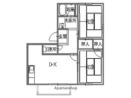 ドエルみなもとB(2LDK/2階)の間取り写真