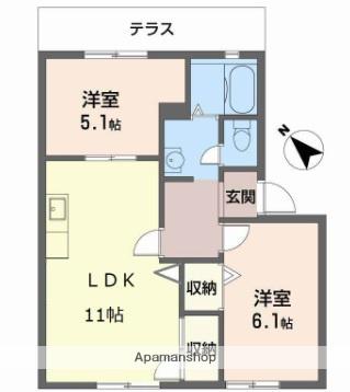 サニーハイツ貝塚(2LDK/1階)の間取り写真
