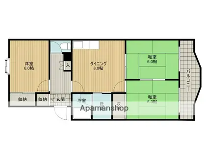 マンションミワ1号館(3DK/1階)の間取り写真