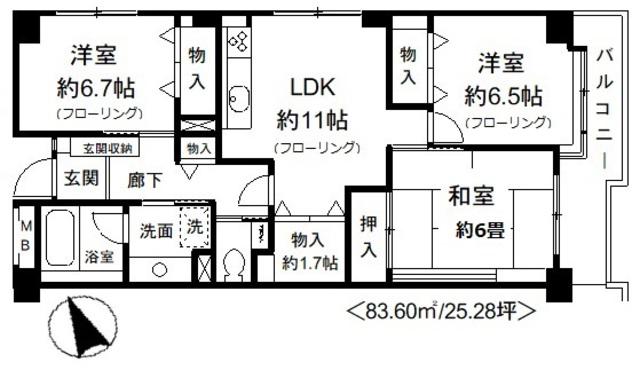 レジデンス岸和田(3LDK/4階)の間取り写真