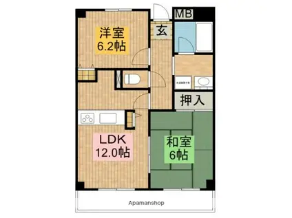 ロイヤルフラット壱番館(2LDK/5階)の間取り写真