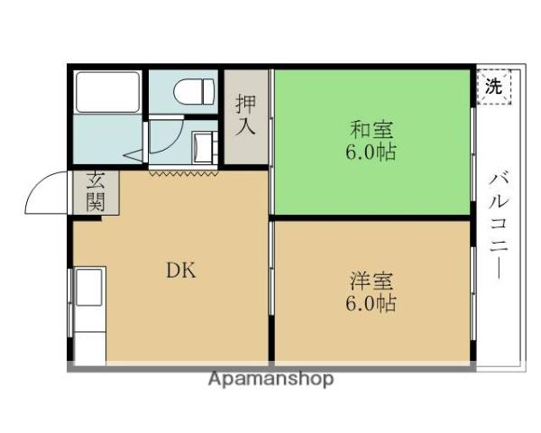 煌 弐番館(2DK/1階)の間取り写真