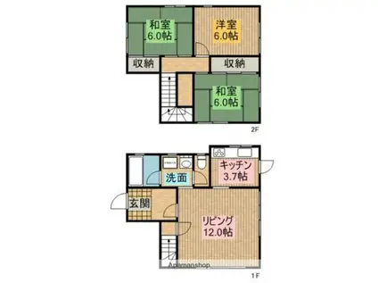 南海電鉄南海本線 和泉大宮駅 徒歩12分 2階建 築34年(3LDK)の間取り写真