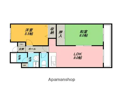 グリーンコート春木(2LDK/3階)の間取り写真