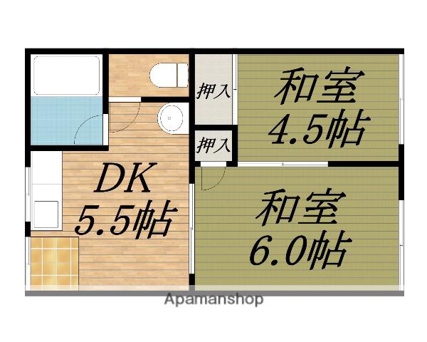 野口文化西棟(2DK/1階)の間取り写真
