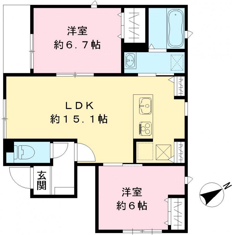 阪和線 東岸和田駅 徒歩7分 2階建 築1年(2LDK)の間取り写真