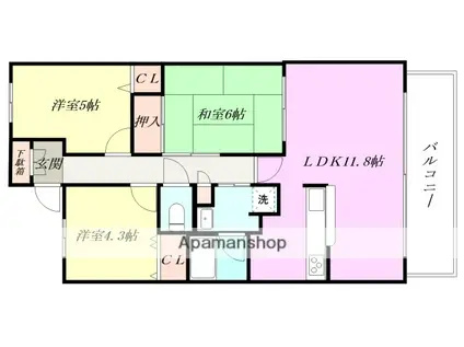 箕面ヒルズ(3LDK/4階)の間取り写真