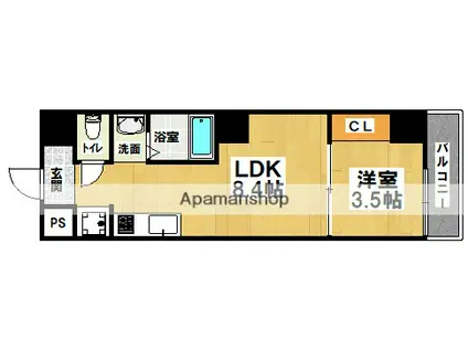 GARDENIA堺東(1LDK/9階)の間取り写真