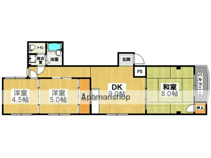 ライフ遠里小野マンション(3DK/3階)の間取り写真