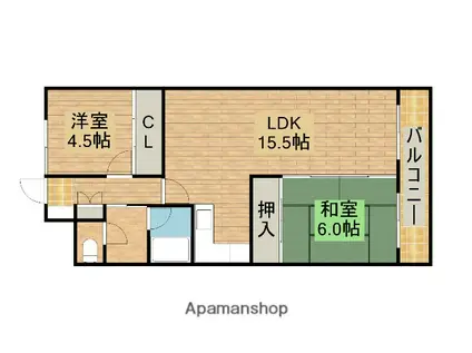 フィアスコート百舌鳥陵南(2LDK/4階)の間取り写真