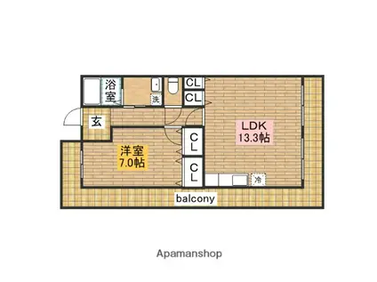 阪和線 堺市駅 徒歩2分 14階建 築21年(1LDK/9階)の間取り写真