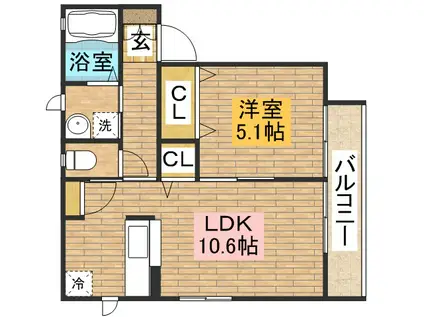 シャーメゾンエル・ロイ(1LDK/2階)の間取り写真