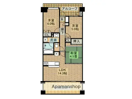 堺東ヴューモ(3LDK/3階)の間取り写真