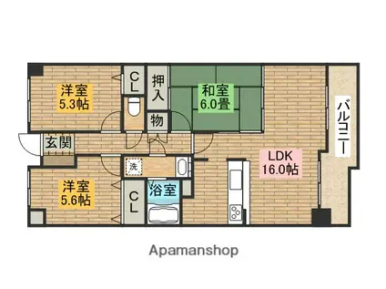 上野芝ジャスティライフ(3LDK/2階)の間取り写真