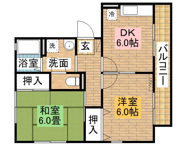 ハイカムール梅寿(2DK/3階)の間取り写真