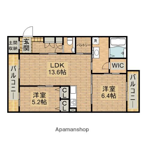 ファイブヒルズ欅 弐番館(2LDK/2階)の間取り写真