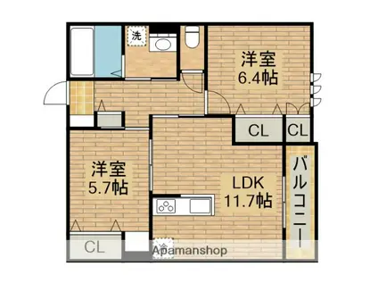 JARDIN VERT(2LDK/2階)の間取り写真