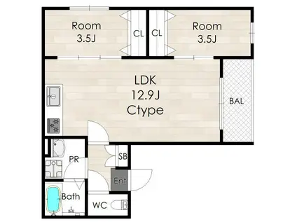 アバンティオ北花田(2LDK/1階)の間取り写真