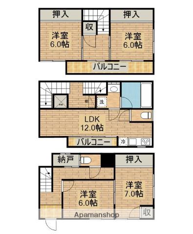 堺区向陵中町6丁テラスハウス(4LDK)の間取り写真