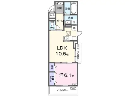 ヒカルサ堺市大野芝(1LDK/1階)の間取り写真