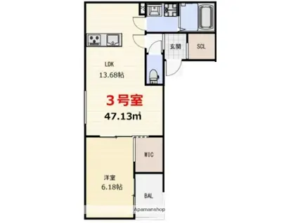 アネッサ堺東(1LDK/2階)の間取り写真