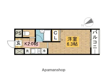 シュプレーム堺(1K/6階)の間取り写真