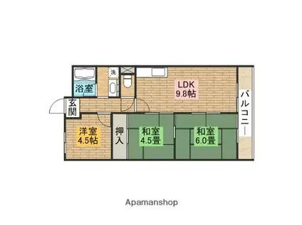 ルナコート向ヶ丘(3LDK/3階)の間取り写真