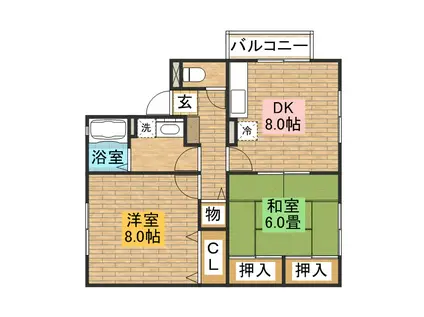 ブランドール(2DK/1階)の間取り写真