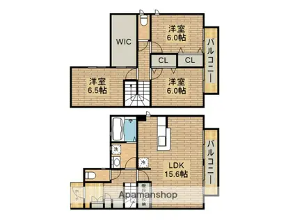 メゾネット羽衣伽羅橋(3SLDK)の間取り写真